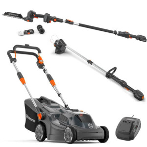 Газонокосарка Husqvarna Aspire LC34-P4A KIT + акумуляторний кущоріз-ножиці Aspire S20-P4A + акумуляторний триммер Husqvarna Aspire T28-P4A