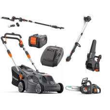 Газонокосарка Husqvarna Aspire LC34-P4A KIT + тример Husqvarna Aspire T28-P4A + повітродувка Husqvarna Aspire B8X-P4A + кущоріз-ножиці Aspire S20-P4A + пила Husqvarna Aspire C15X-P4A